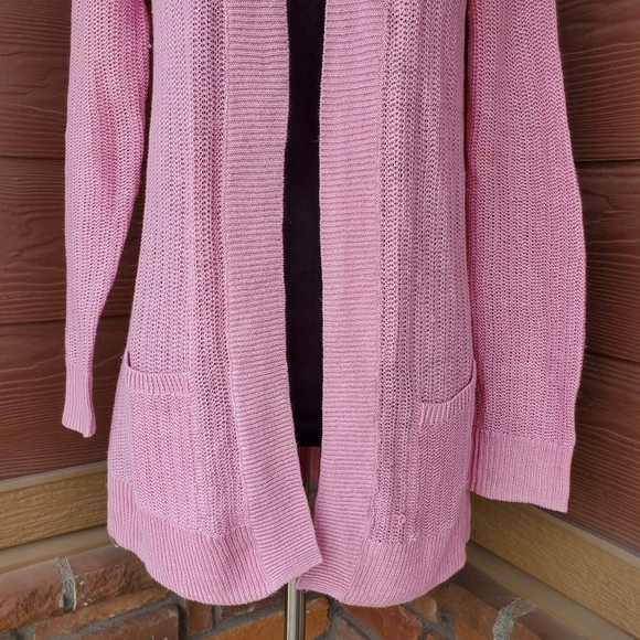 Talbots Linen Pink Open-Front Women's Sweater Faux Pockets - Picture 11 of 13